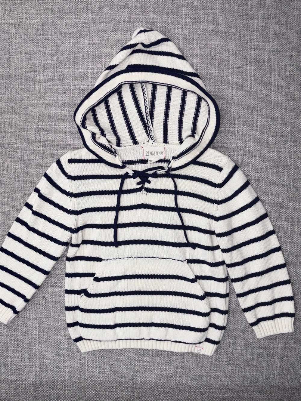 Me & Henry Striped Navy & White Knit Hoodie for Kids - Cozy Pullover